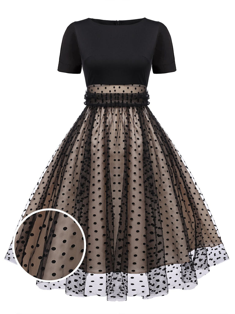 Black 1950s Polka Dot Swing Dress