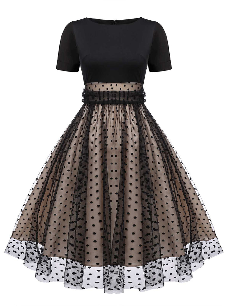 Black 1950s Polka Dot Swing Dress