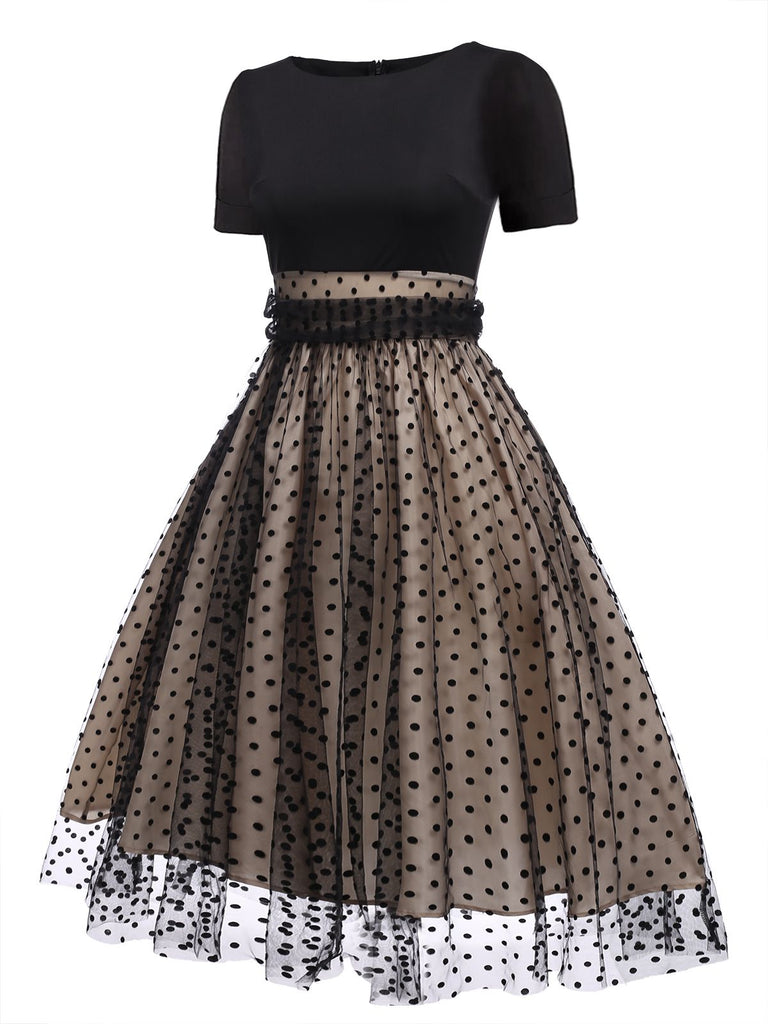 Black 1950s Polka Dot Swing Dress