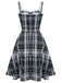 1950s Plaid Button Strap Swing Dress