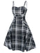 1950s Plaid Button Strap Swing Dress