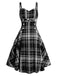 1950s Plaid Button Strap Swing Dress