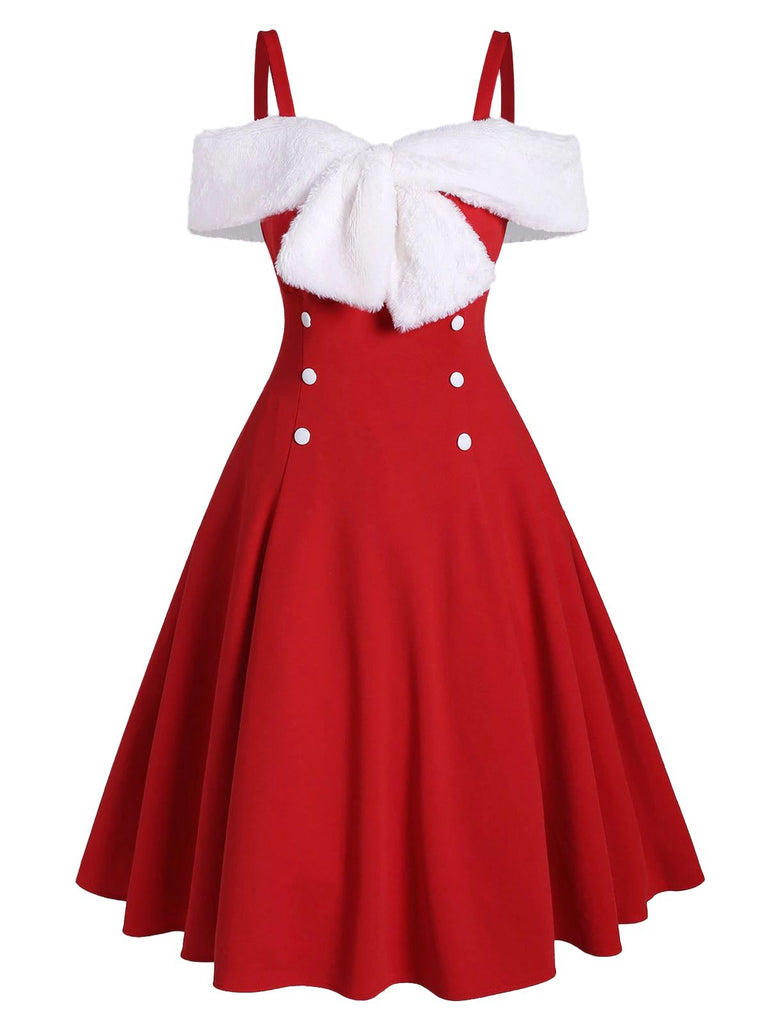 1950s Bow Cold Shoulder Swing Dress