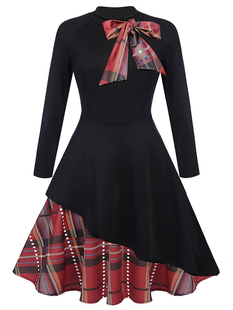 Black 1950s Plaid Patchwork Swing Dress