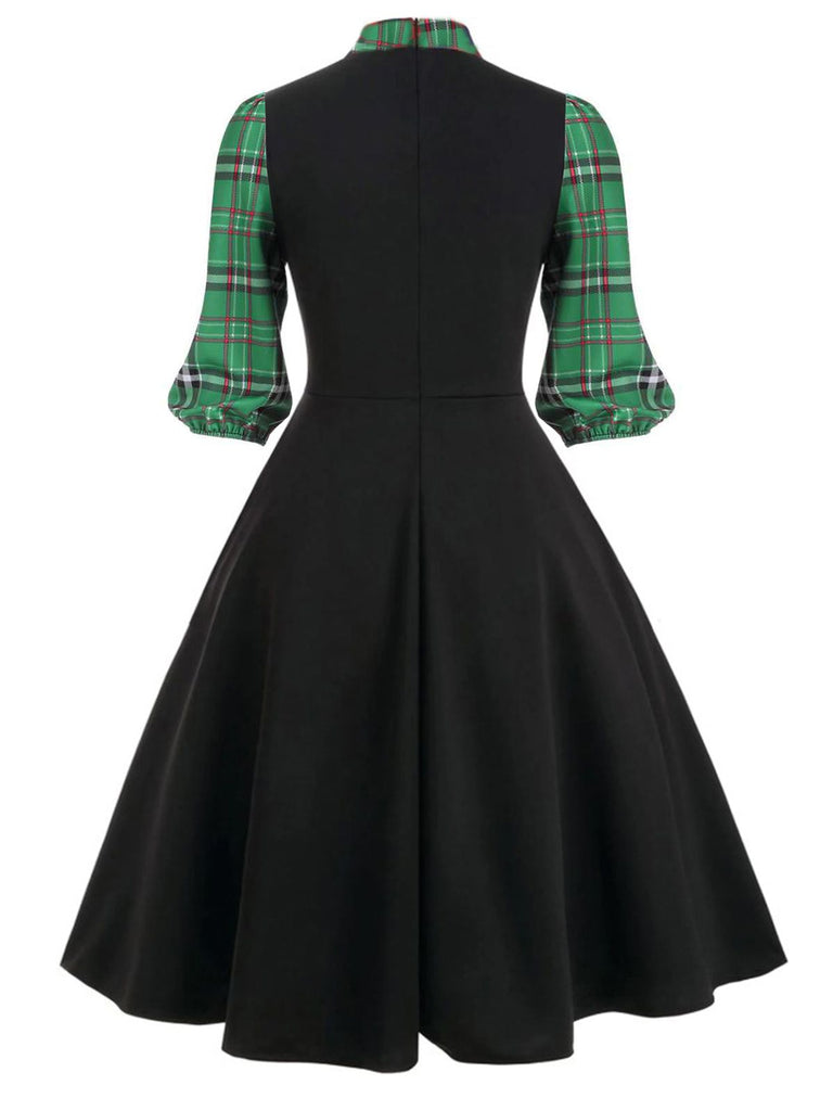 Black 1950s Plaid Patchwork Swing Dress