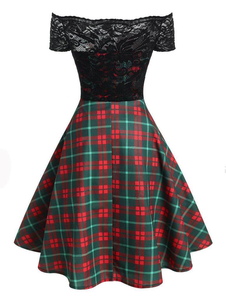 Plaids 1950s Lace Patchwork Swing Dress