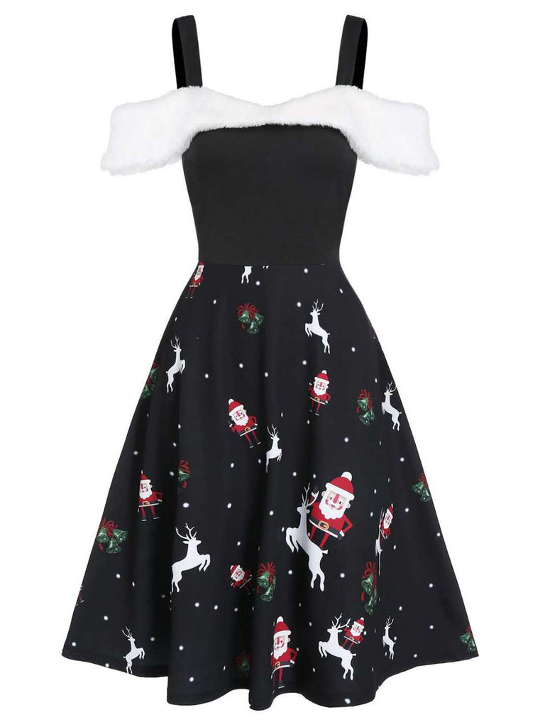 Black 1950s Cold Shoulder Swing Dress