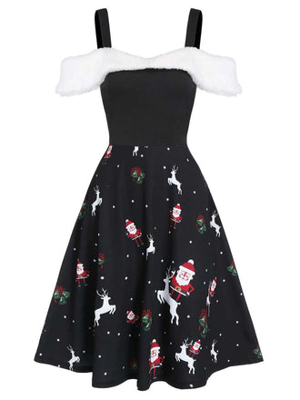 Black 1950s Cold Shoulder Swing Dress
