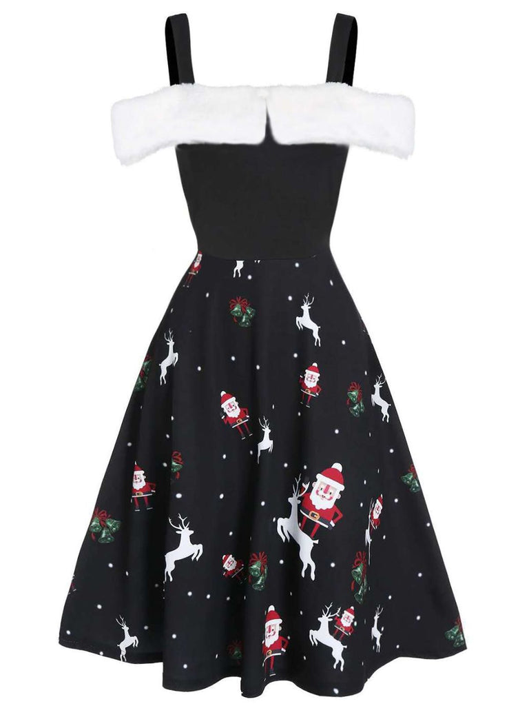 Black 1950s Cold Shoulder Swing Dress