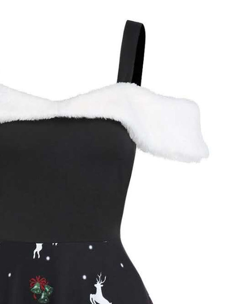 Black 1950s Cold Shoulder Swing Dress