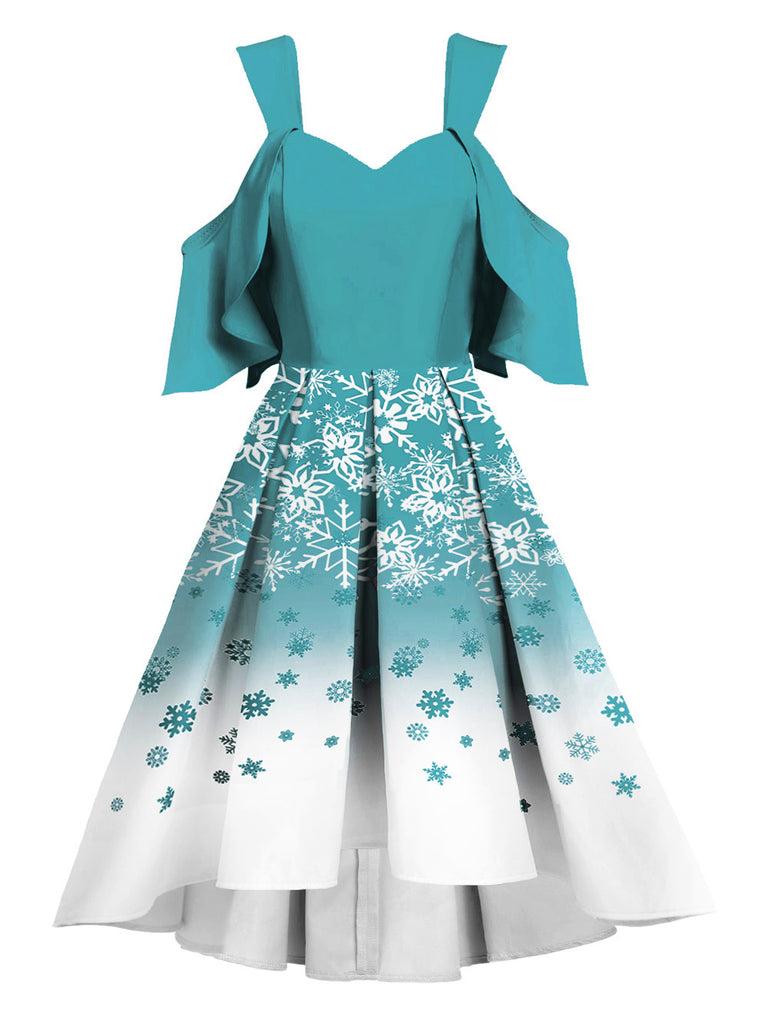 Blue 1950s Off Shoulder Snowflake Dress