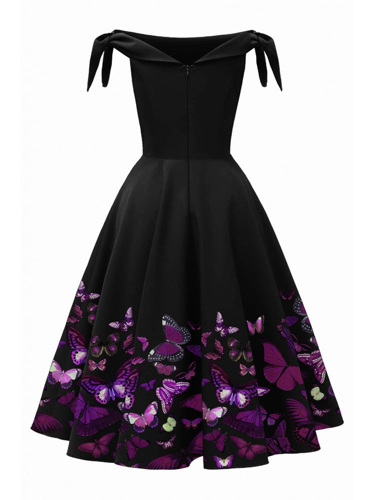 1950s Off-Shoulder Butterfly Swing Dress