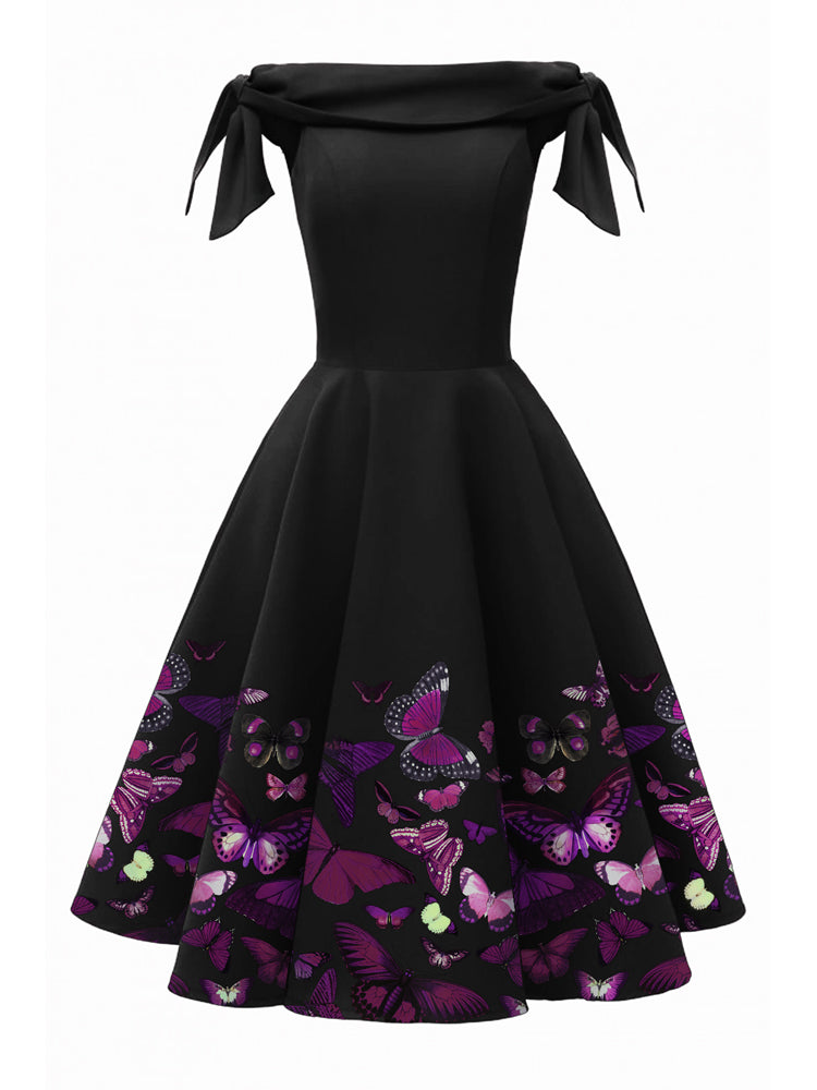 1950s Off-Shoulder Butterfly Swing Dress