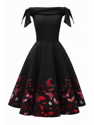 1950s Off-Shoulder Butterfly Swing Dress