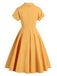 Yellow 1950s Solid Buttoned Swing Dress