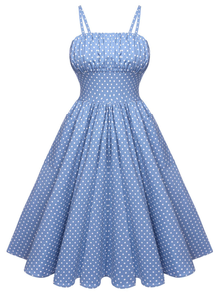 Blue 1950s Straps Pocket Swing Dress