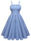Blue 1950s Straps Pocket Swing Dress