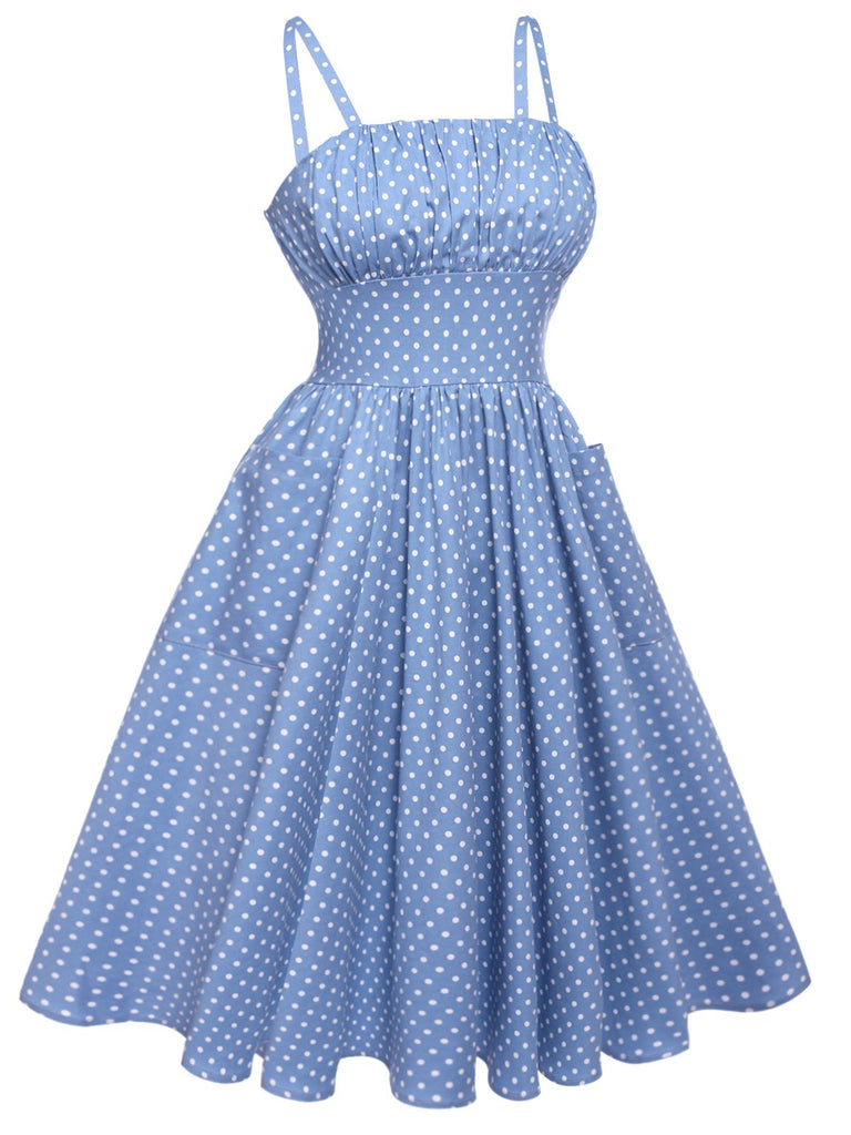 Blue 1950s Straps Pocket Swing Dress