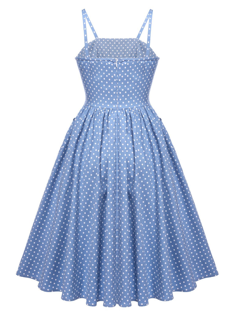Blue 1950s Straps Pocket Swing Dress