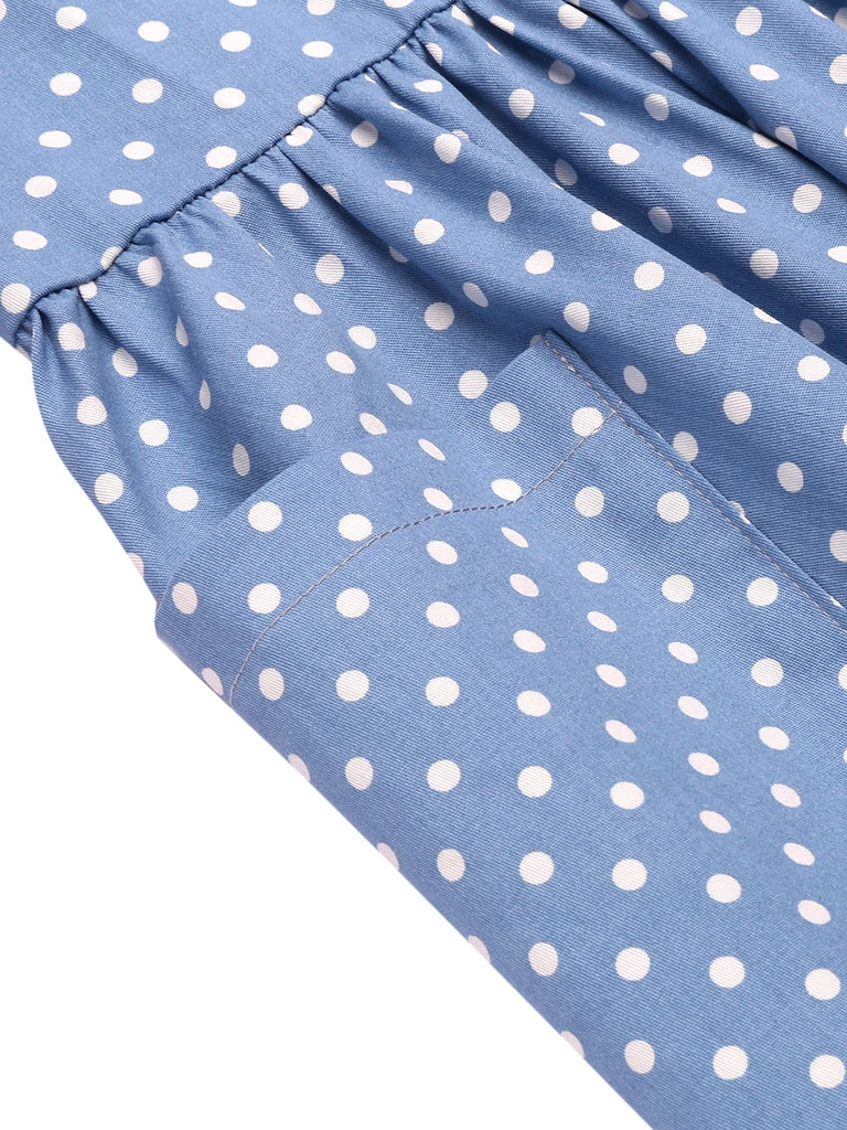 Blue 1950s Straps Pocket Swing Dress