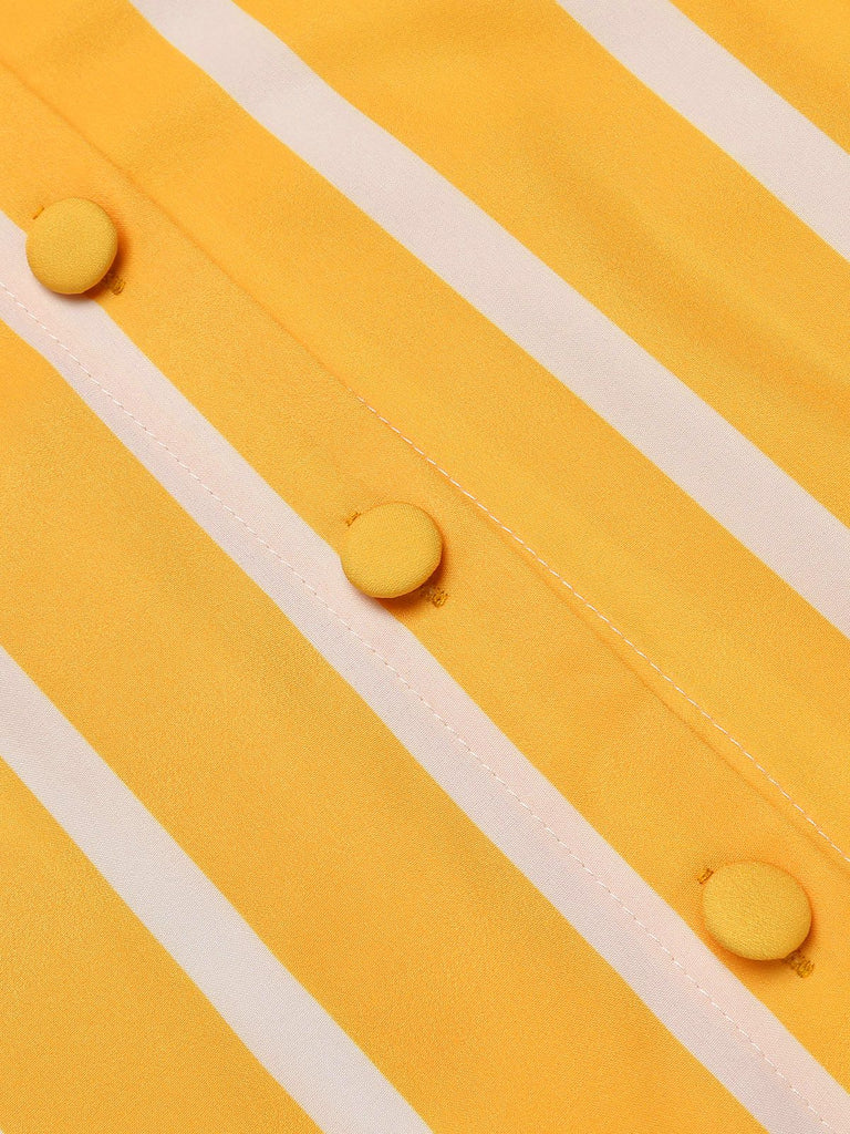 [US Warehouse] Orange 1950s Stripes Bow Swing Dress