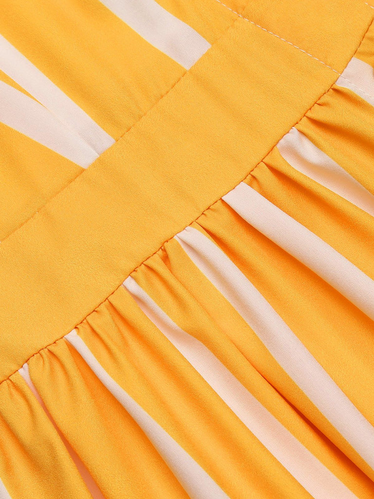 [US Warehouse] Orange 1950s Stripes Bow Swing Dress