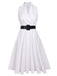 White 1950s Halter Belted Swing Dress