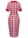 Red 1960s Checked Pockets Pencil Dress