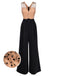 Black 1950s Polka Dot Patchwork Belt Jumpsuit