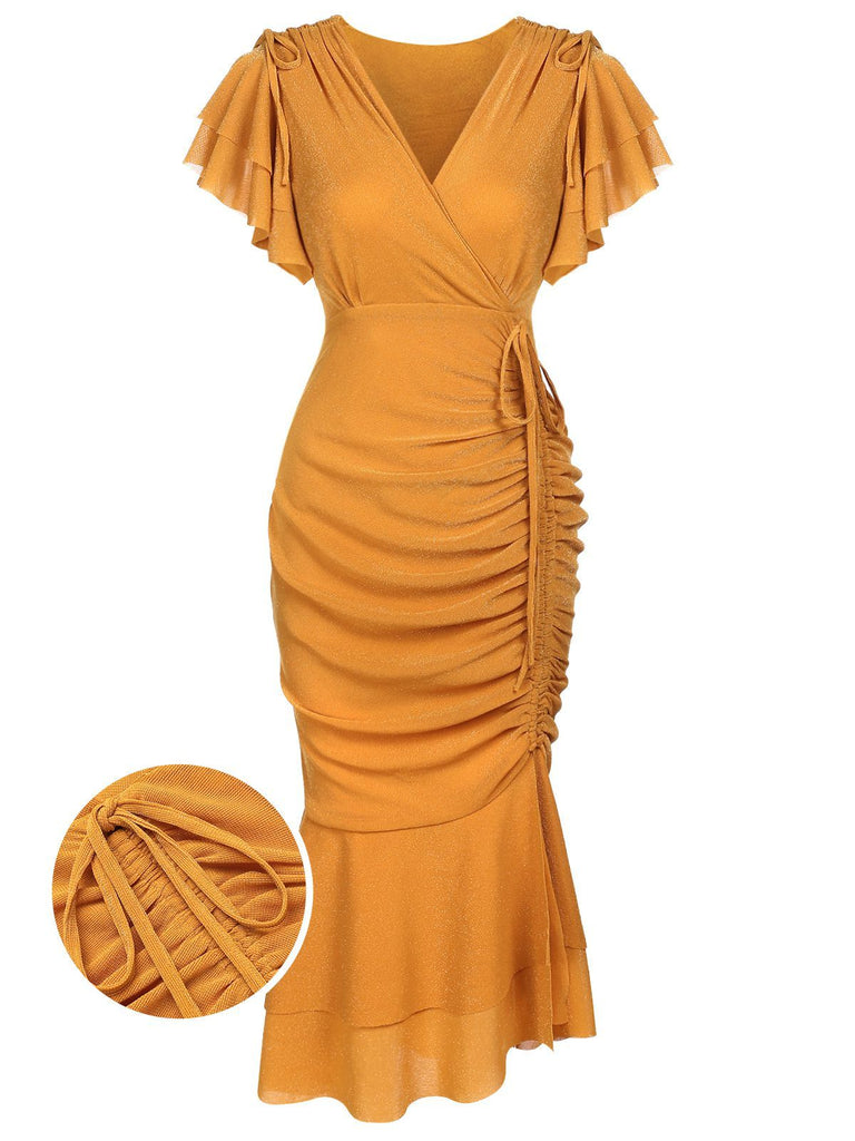 1930s Ruffle Lace-up Fishtail Dress