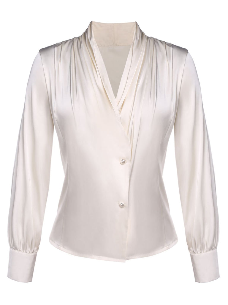 Ivory 1930s Solid Long Sleeve Blouse