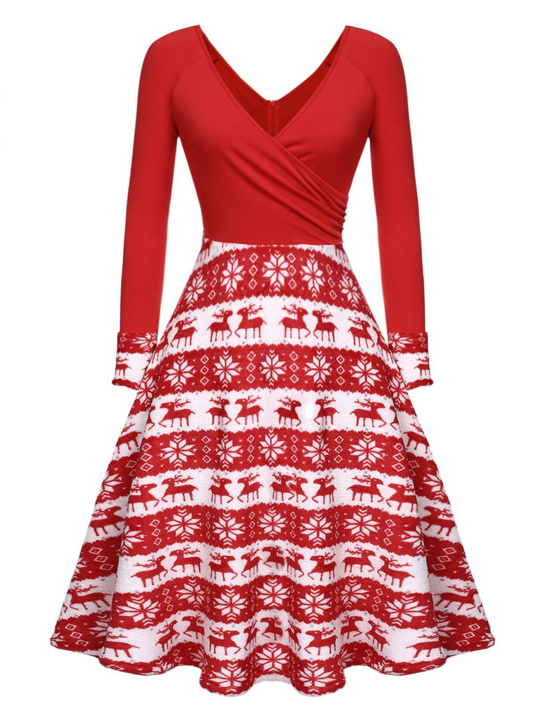 Red 1950s Christmas Patchwork Swing Dress