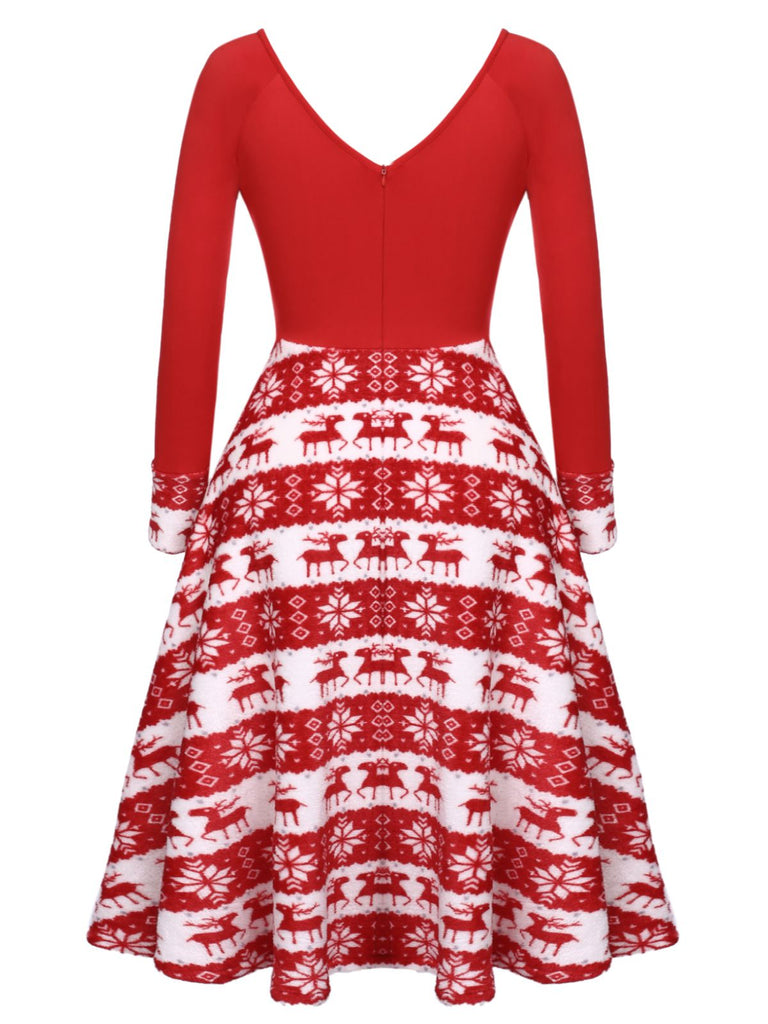 Red 1950s Christmas Patchwork Swing Dress