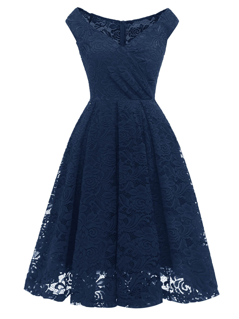 1950s V-Neck Floral Lace Dress