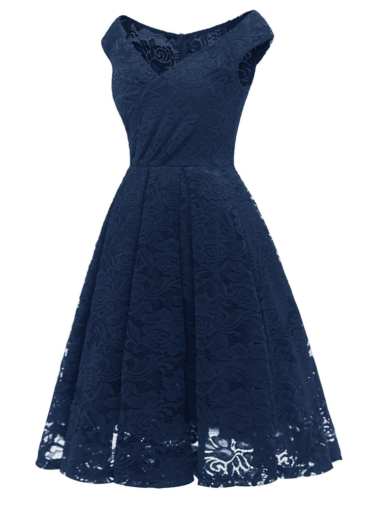 1950s V-Neck Floral Lace Dress