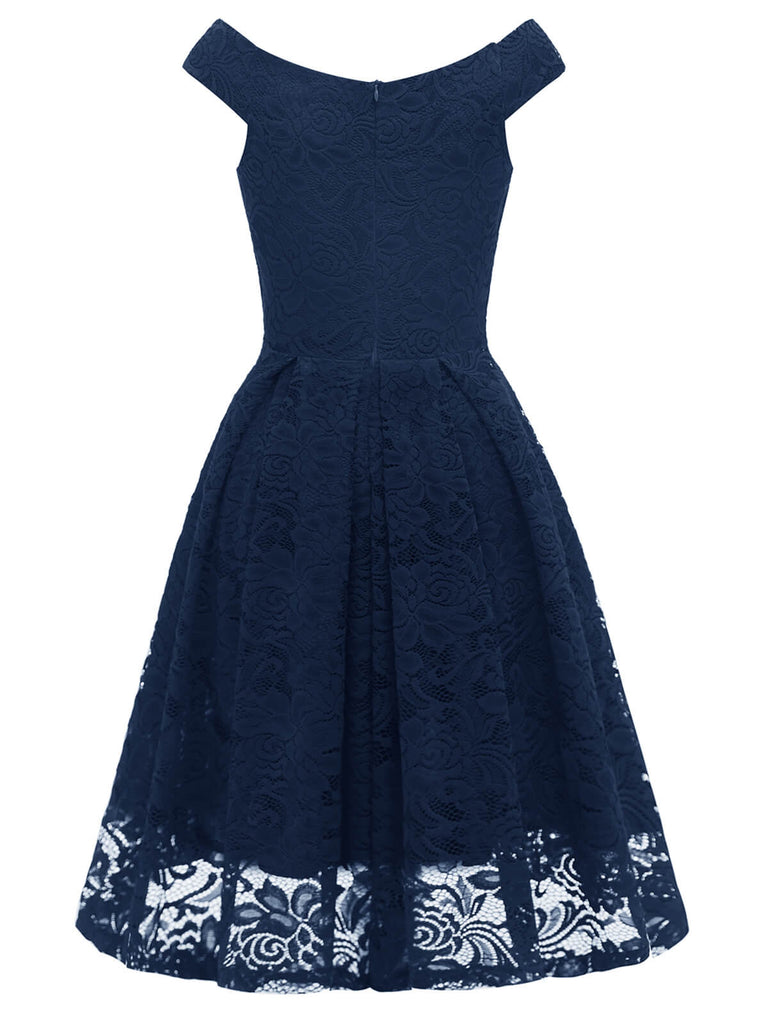 1950s V-Neck Floral Lace Dress