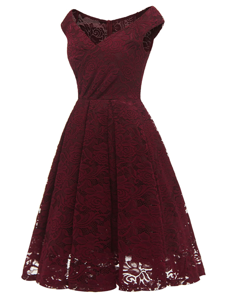 1950s V-Neck Floral Lace Dress