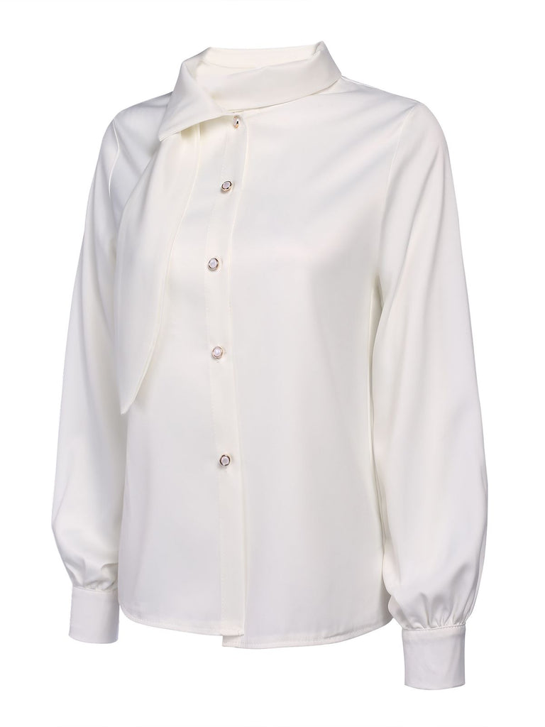 White 1950s Solid Basic Blouse