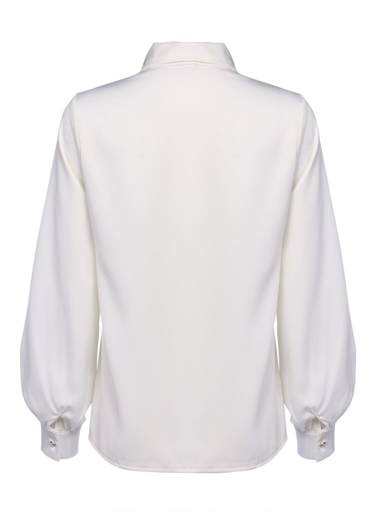 White 1950s Solid Basic Blouse