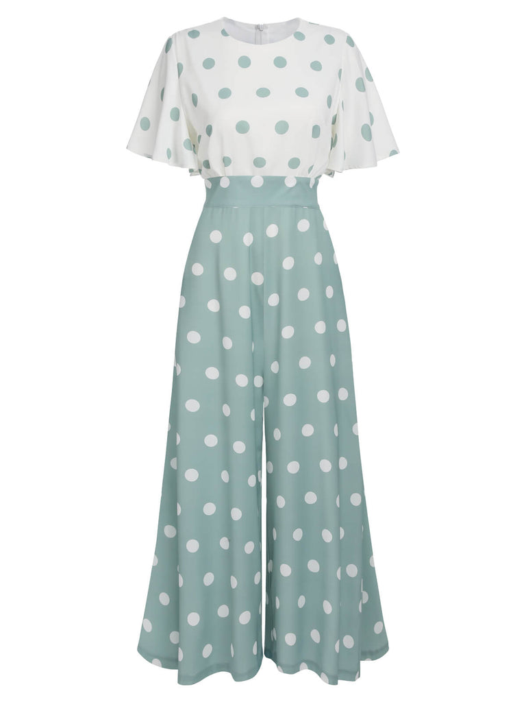 1950s Green White Splicing Polka Dot Jumpsuit