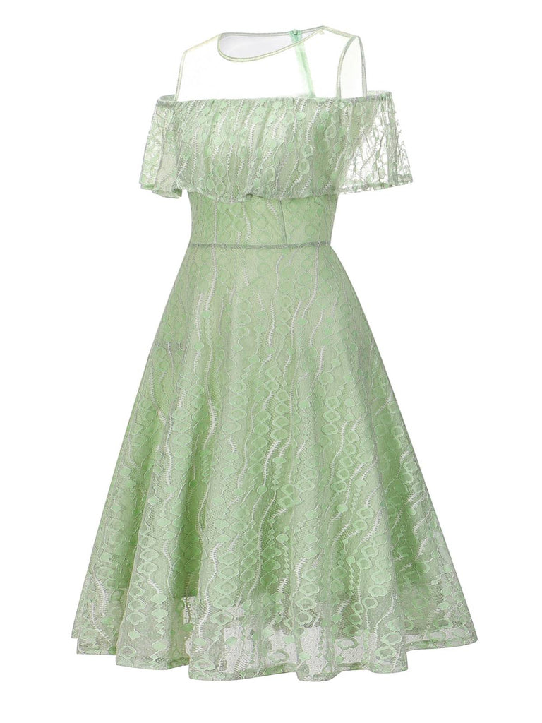 1950s Ruffled Sleeves Lace Swing Dress