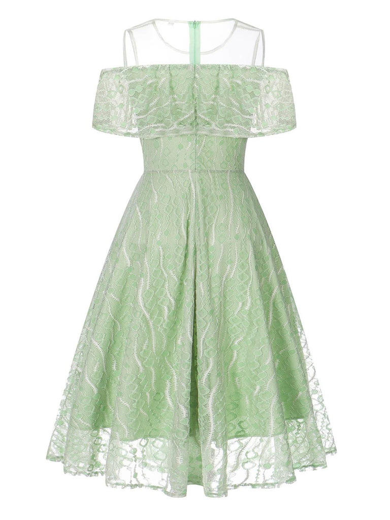 1950s Ruffled Sleeves Lace Swing Dress