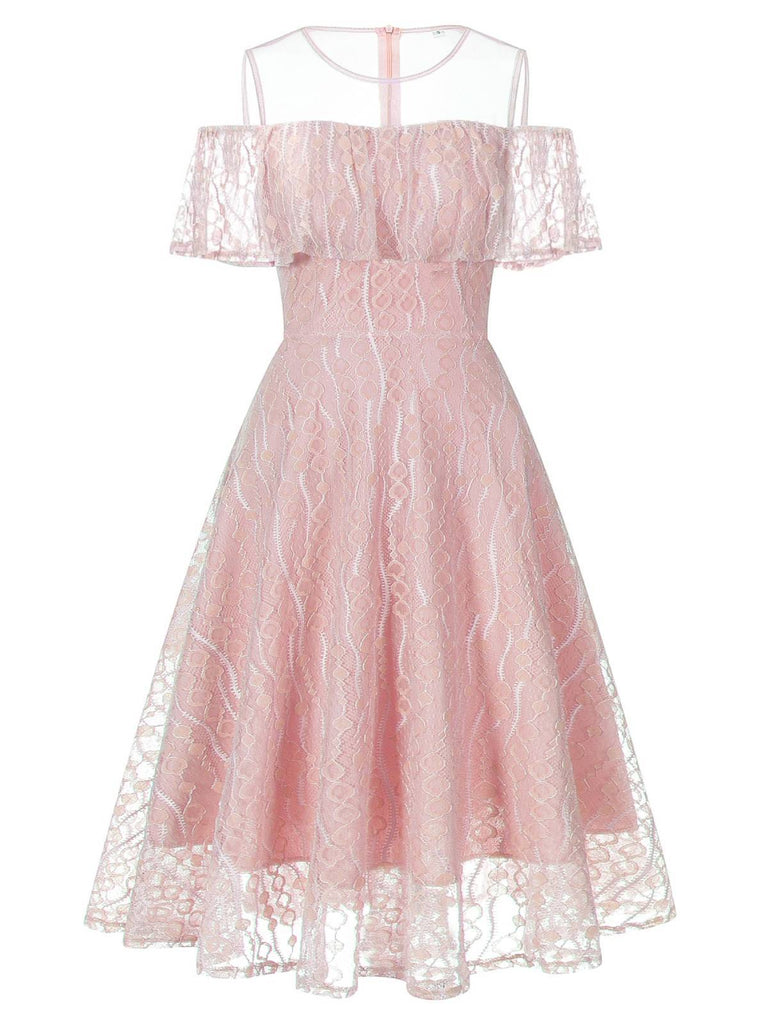 1950s Ruffled Sleeves Lace Swing Dress