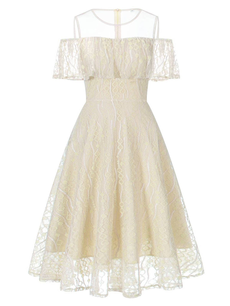 1950s Ruffled Sleeves Lace Swing Dress