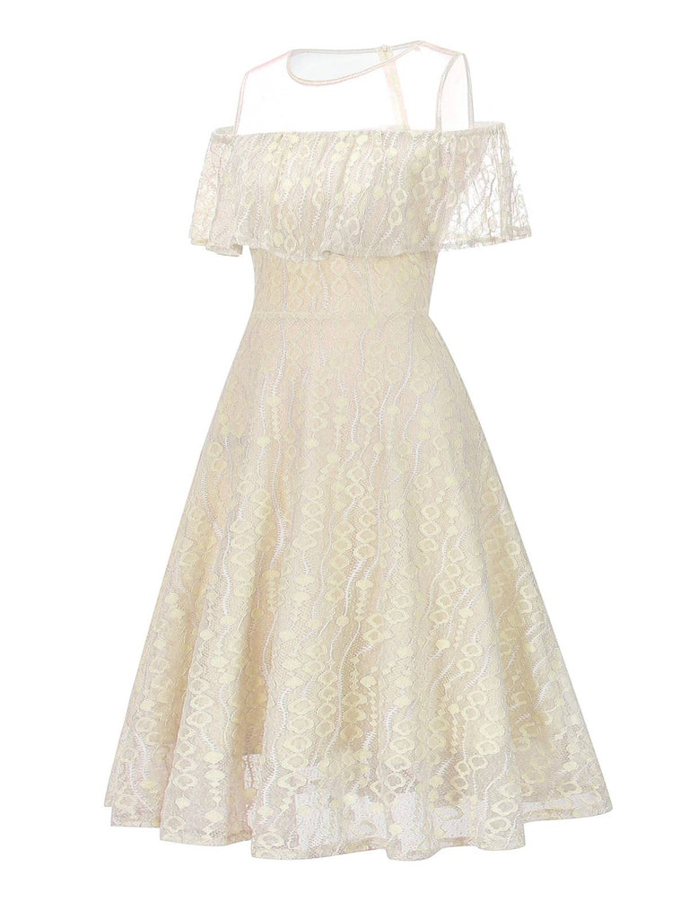 1950s Ruffled Sleeves Lace Swing Dress