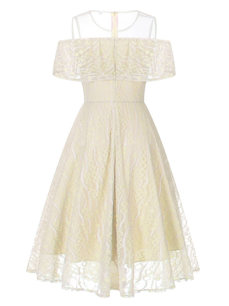 1950s Ruffled Sleeves Lace Swing Dress