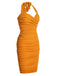 Orange 1960s Solid Folds Halter Pencil Dress