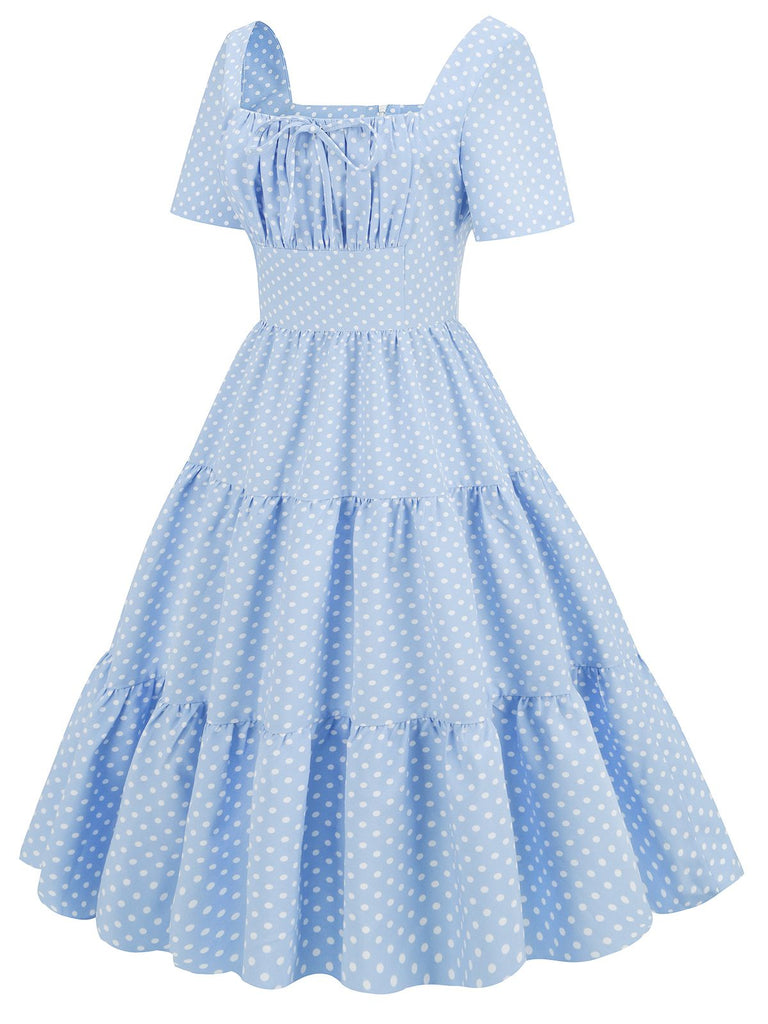 Sky Blue 1950s Polka Dot Swing Dress