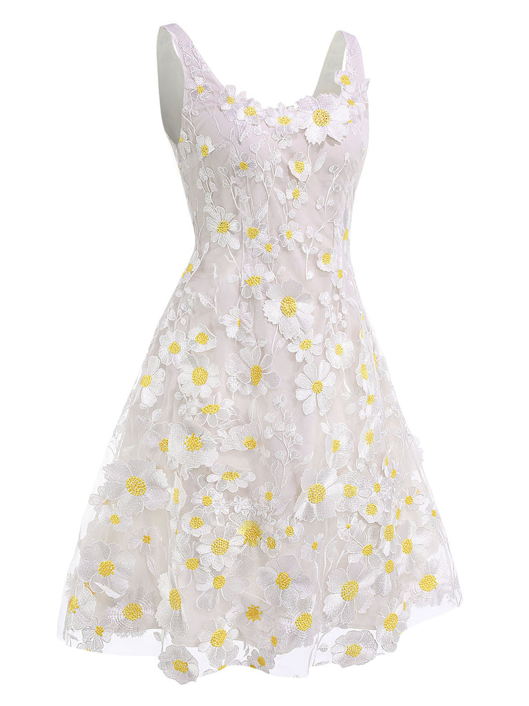 White 1950s Daisy Dreamer Vintage Dress