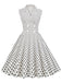 White 1950s Polka Dot Lapel Swing Dress